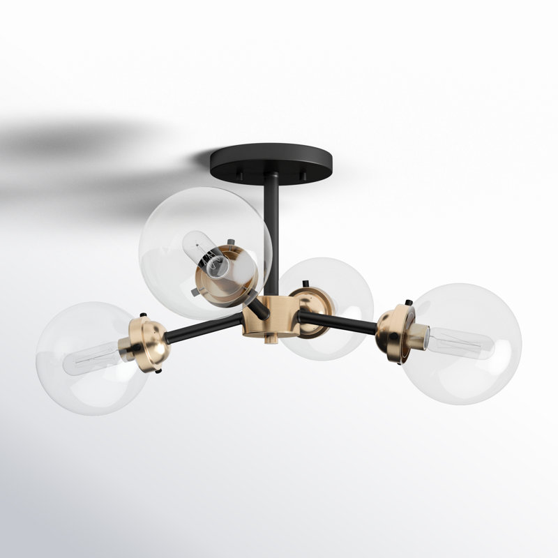 Blevins Glass Semi Flush Mount, 15.5" H x 32" W x 32" D, Muted Brass