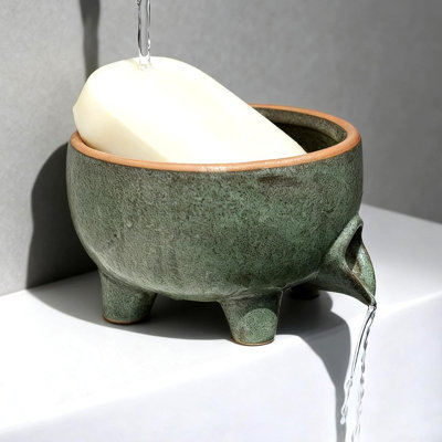 Porte-savon en céramique auto-drainant, vert avocat