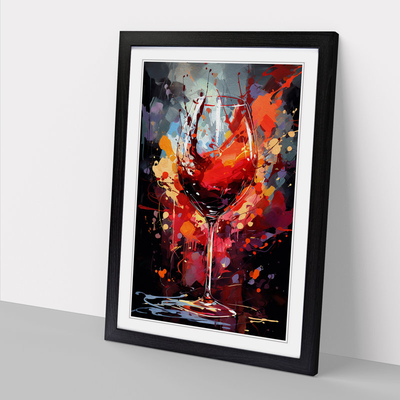 Wine Gestural - Single Picture Frame Print on Wood, Black Framed, 64cm H x 46cm W