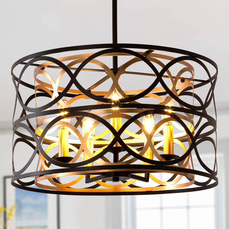 Lustre élégant en métal noir à 5 lumières avec chaîne de suspension réglable de 40 po