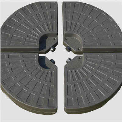 Base de parasol en porte-à-faux 4 pièces, usure en forme de ventilateur - Poids lourd, poignées incluses, matériau substantiel, eau de 148 lb, 220 eau / sable, pièces de café, poids stable fiable, attaché, eau dure ou