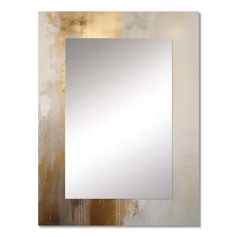 Miroir décoratif minimaliste doré et beige abstrait rivière IV - Northern Lights, 32 po x 24 po