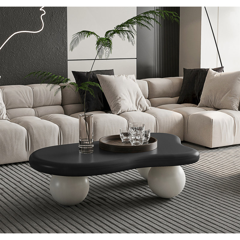 Table basse de 40 pouces en forme de nuage avec 3 pieds en forme de nuage, 11.7" H x 40" W x 26.8" D, Blanc, crème