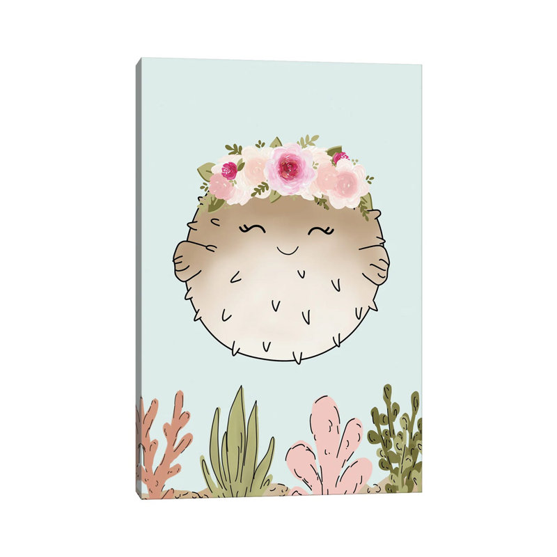 Floral Crown Pufferfish by Katie Bryant - Wrapped Canvas Gallery-Wrapped Canvas Giclée, 20.32 cm H x 30.48 cm W