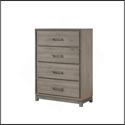 Commode de rangement contemporaine 1 tiroir 4 poignées en métal avec finition chêne gris