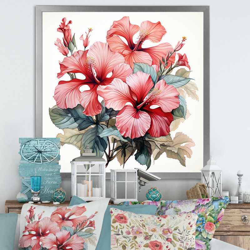 Hibiscus rose tropical, élégance II - art mural hibiscus, Toile tendue, H 36 po x l 36 po x P 1,5 po