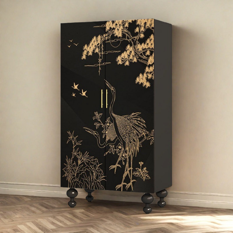 Vintage Double Door Storage Wardrobe Cabinet, Black