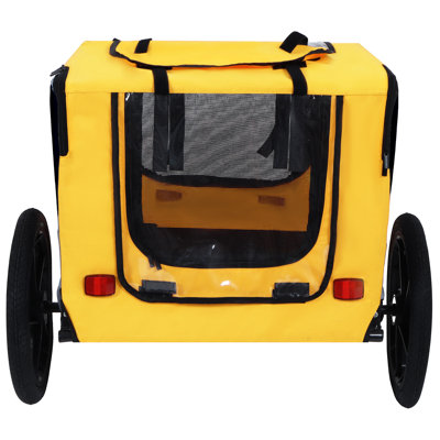 Yellow Pet Bike Trailer Dog Cart For Bicycle, Suitable For Small & Medium Pets, Easy Foldable Frame, Quick Release Wheels, Non-slip Floor & Internal Safety Leash