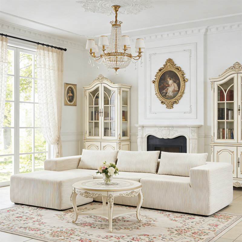 Canapés modulaires compressés 107 po (beige), Velours côtelé beige