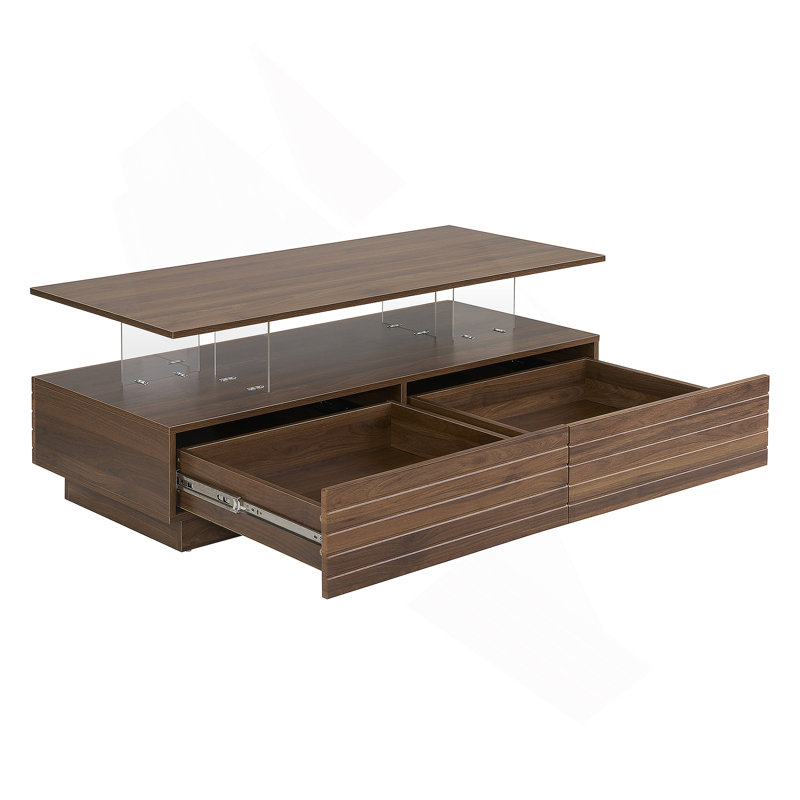 Modern Walnut Rectangular LED Lights Coffee Table with 2 drawers in 47.2"