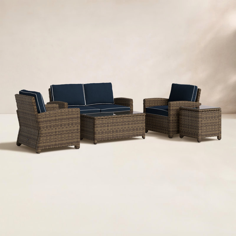 4 - Person Patio Conversation Set with Cushions, Navy, Brown