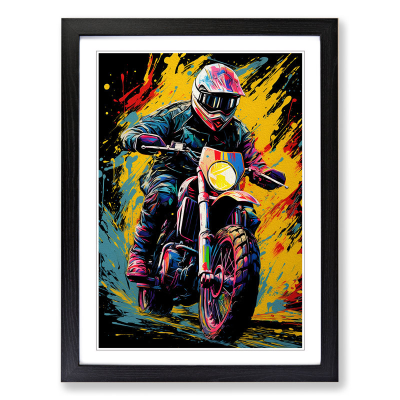 Motorbike Colour Field - Single Picture Frame Print on Wood, Black Framed, 64cm H x 46cm W x 2cm D