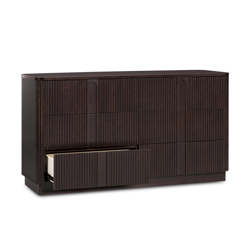 Commode en bois massif 6 tiroirs avec façade en roseaux Potomac, Espresso