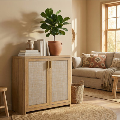 31.5" W Boho Buffet Cabinet, Adjustable Shelf, Buffet Table with Rounded Corners,
