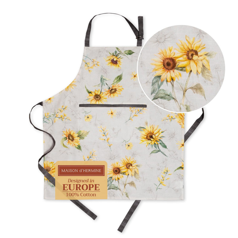 Maison d' Hermine Apron for women with Pocket 100% Cotton 27.50"x31.50" 1 Piece Adjustable Neck Strap & long ties Apron Men, Chef, Wedding, Cooking, Gardening, Server Spring/Summer (Candice)
