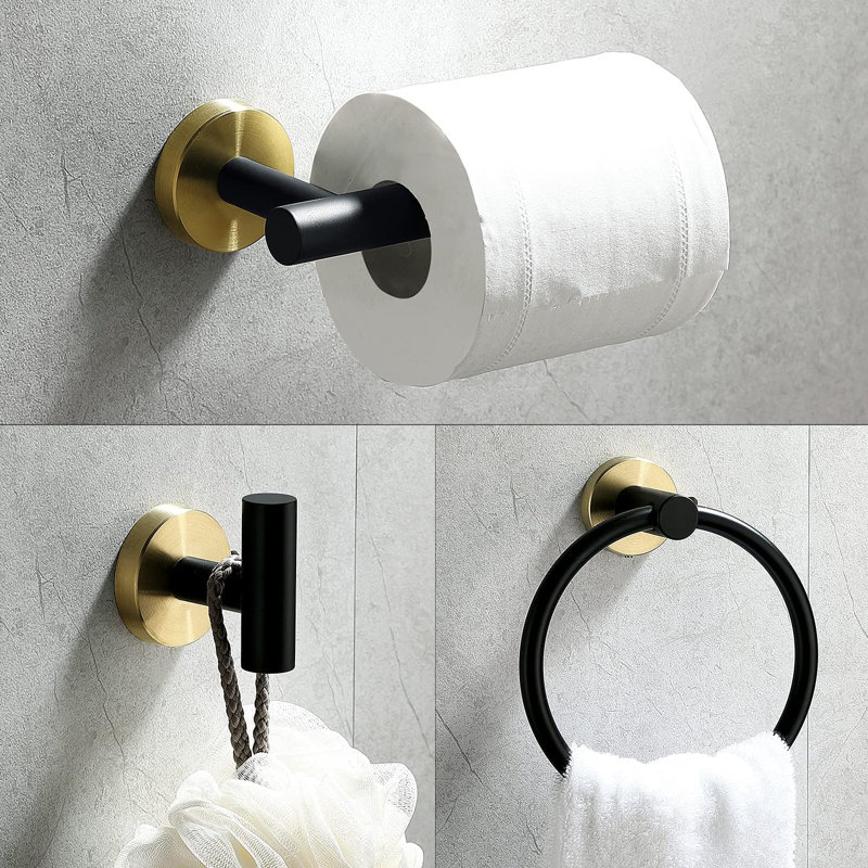 Stainless Steel Bathroom Hardware Set - Includes Towel Ring, Toilet Paper Holder, And 2 Robe Hooks - Durable 304 Stainless Steel With Modern Design