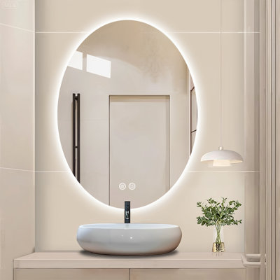 UL Listed Backlit Frameless Oval Bathroom Vanity Mirror, Anti-fog, Tempered Glass