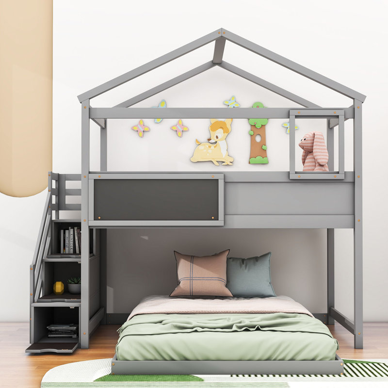 Slavkov Kids Twin Over Full Bunk Bed, Gray