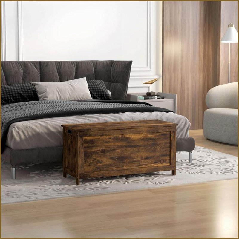 Coffre de rangement 39,4 po avec 2 charnières de sécurité, bois rustique | Brun rustique | Panneau de fibres à densité moyenne