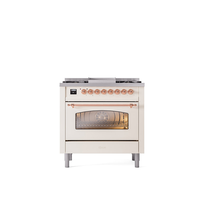 ILVE Nostalgie II 36 Dual Fuel Range, knobs, Liquid Propane, Antique White/Bronze