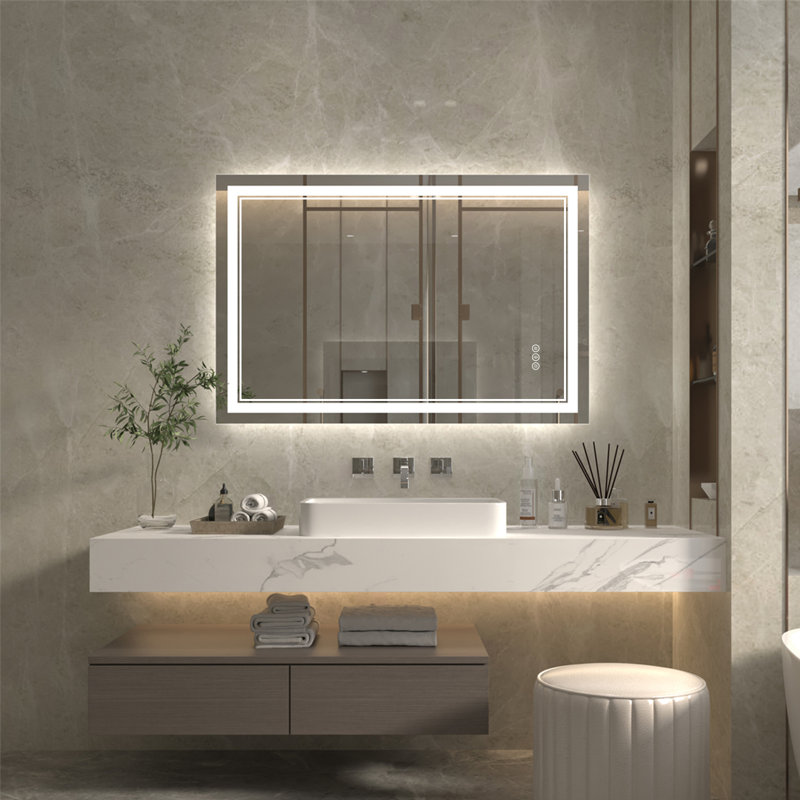 Wall Mount Anti-Fog Frameless Lighted Bathroom Mirror/ LED Bathroom Mirror, 32" x 48", Rectangle