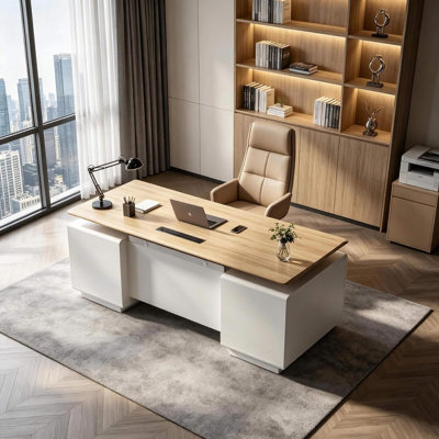 Bureau de direction assis-debout 70,8 po avec rangement, bureau moderne blanc à hauteur ajustable à double moteur électrique, caissons à double tiroir, grand bureau de direction d'une capacité de 300 lb pour le bureau et le bureau personnel