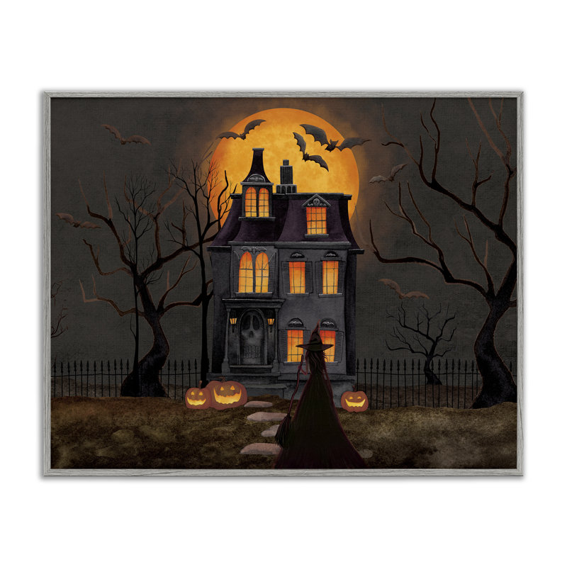 «Bats Over Haunted Mansion», estampe numérique, design par Nicole Tamarin, H 24 po x l 30 po, Estampe numérique Farmhouse