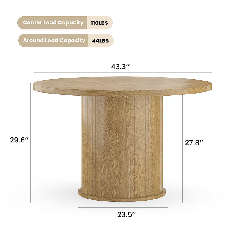 Table de salle à manger 43 po pour 4 personnes, petite table de salle à manger avec plateau en bois et base en métal robuste, table de salle à manger ronde moderne pour salle à manger, assemblage facile