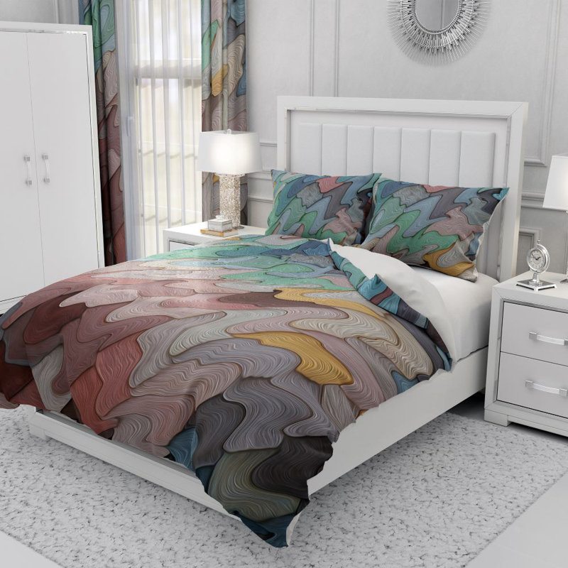 Abstract Polyester Duvet Cover, King Duvet Cover + 2 King Shams
