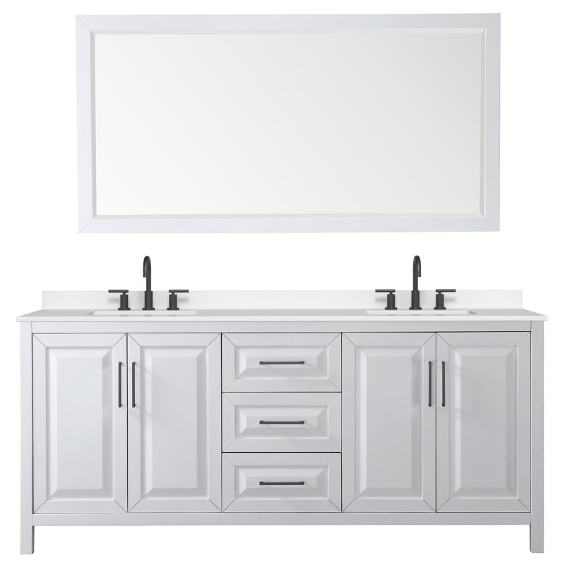 Daria 80'' W Vanity, White, Matte Black, Giotto Quartz