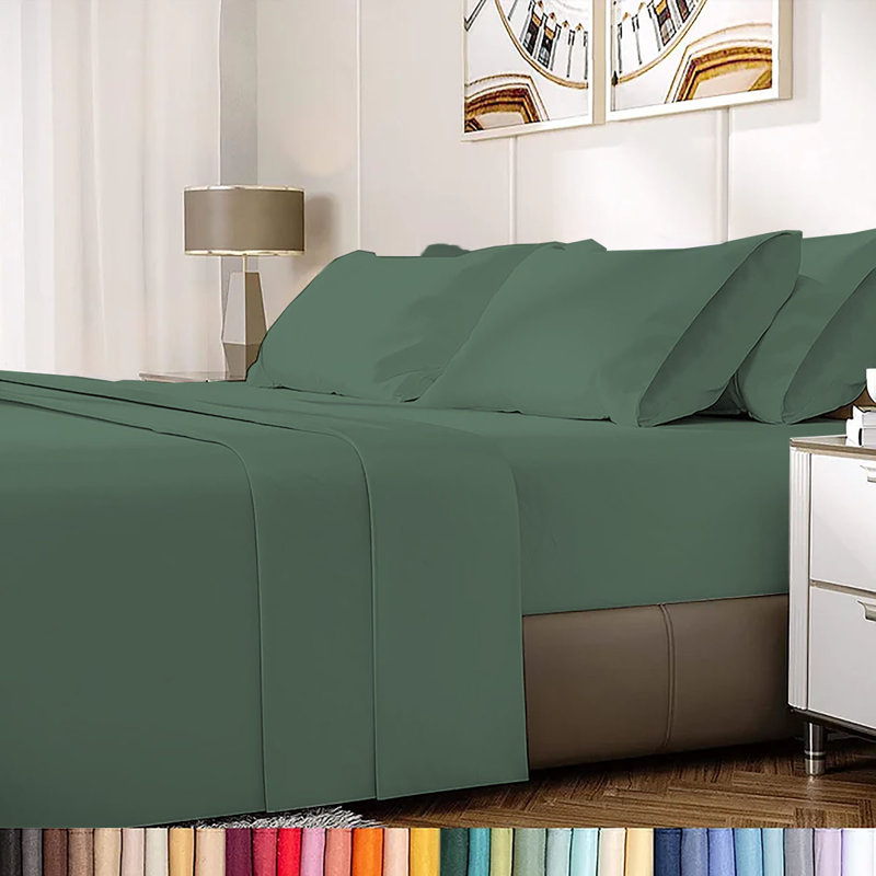 Ensemble de draps en rayonne de bambou 6 pièces , Ensemble de draps pour lit simple + un drap-housse, Mousse verte
