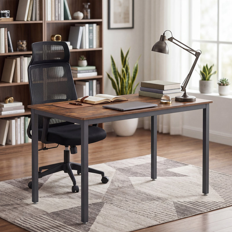 Adrey Metal Base Dining Table, Rustic Brown