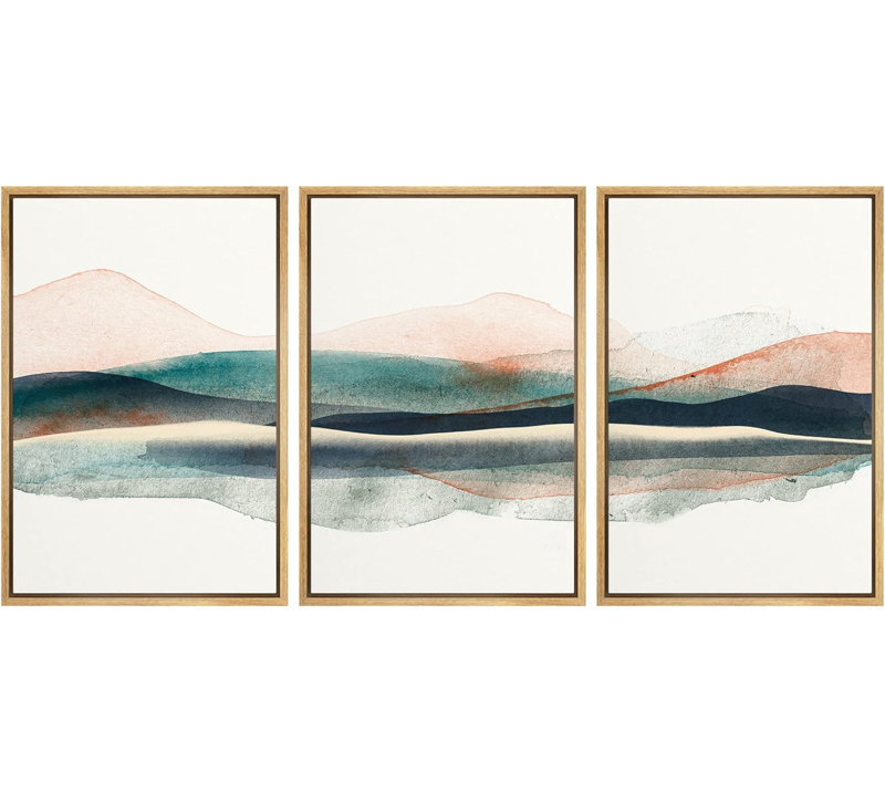 «Abstract Mountains Modern Art Landscape Pastel», cadre flottant sur toile 3 pièces
