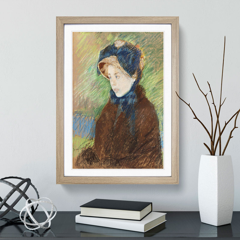 Susan in a Straw Bonnet by Mary Cassatt - Picture Frame Painting, 65cm H x 48cm W x 2cm D, Oak Framed