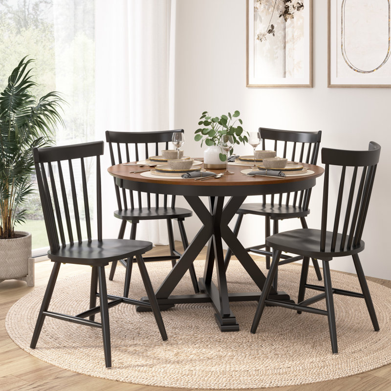 Table de salle à manger à tréteaux Sterling 45W avec 4 chaises à haut dossier, Noir, noir, noir, noir