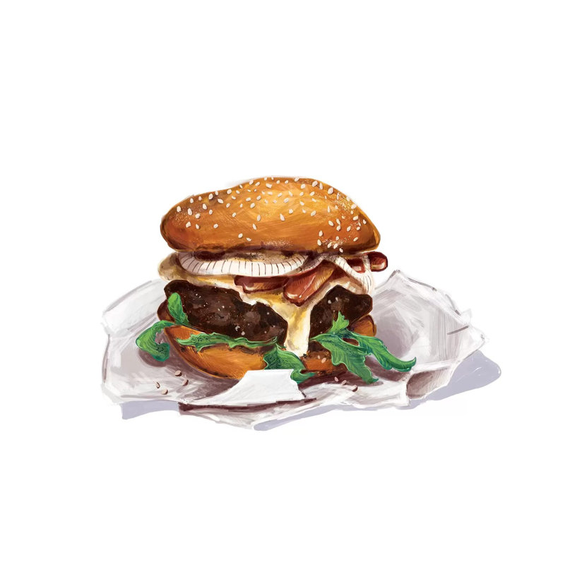 «Bacon Burger» par Amber Day - impression sur toile tendue, H 12 po x l 18 po x 1,5 po