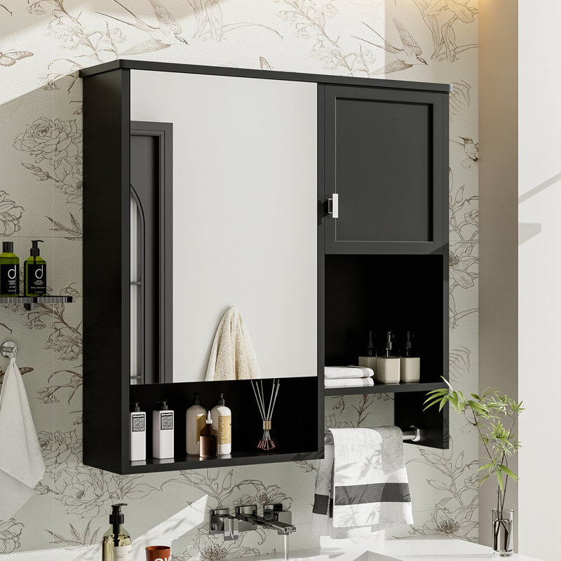 29'' x 28'' Modern Wall Mounted Bathroom Cabinet, Black