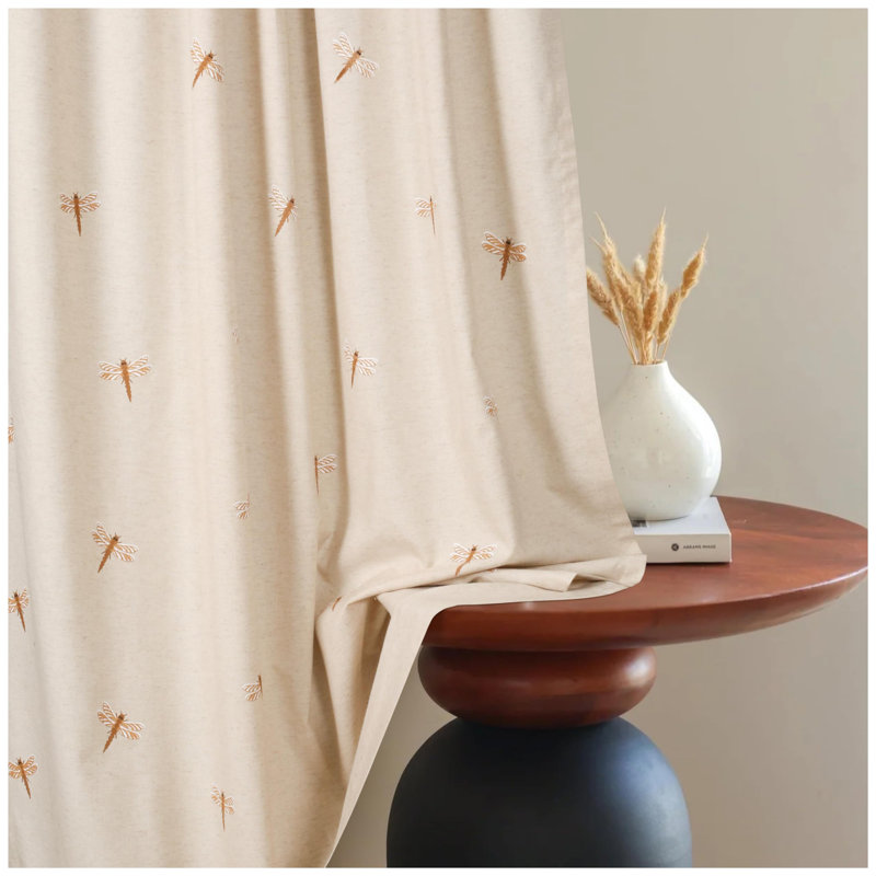 Linen Curtains with Dragonfly Print– Room Darkening, Flax Linen Drapes for Natural Decor, 50" W x 84" L