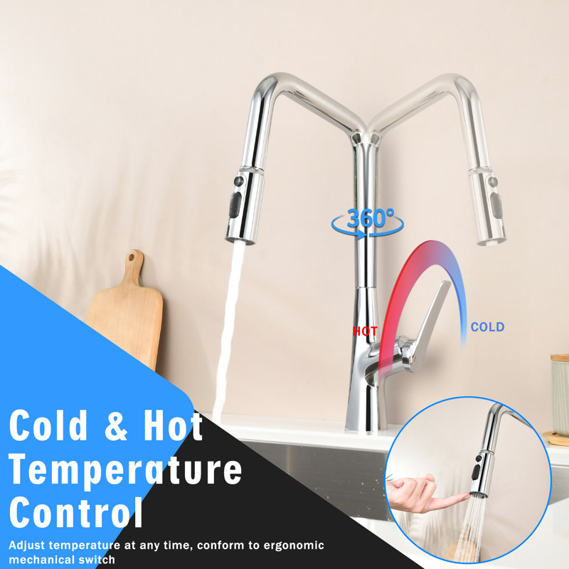 Professional Kitchen Faucet With 3 Function 360 And One Touch Switching, High Swivel, Pull-Out Hose Water Flow Modes For Cooking Pull Down Faucet, Swivels 360, Hose, Efficiency