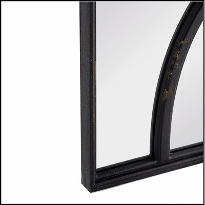 Miroir mural rectangulaire en bois avec cadre noir antique, parfait pour un décor classique et moderne, résistant à la poussière et à l'humidité