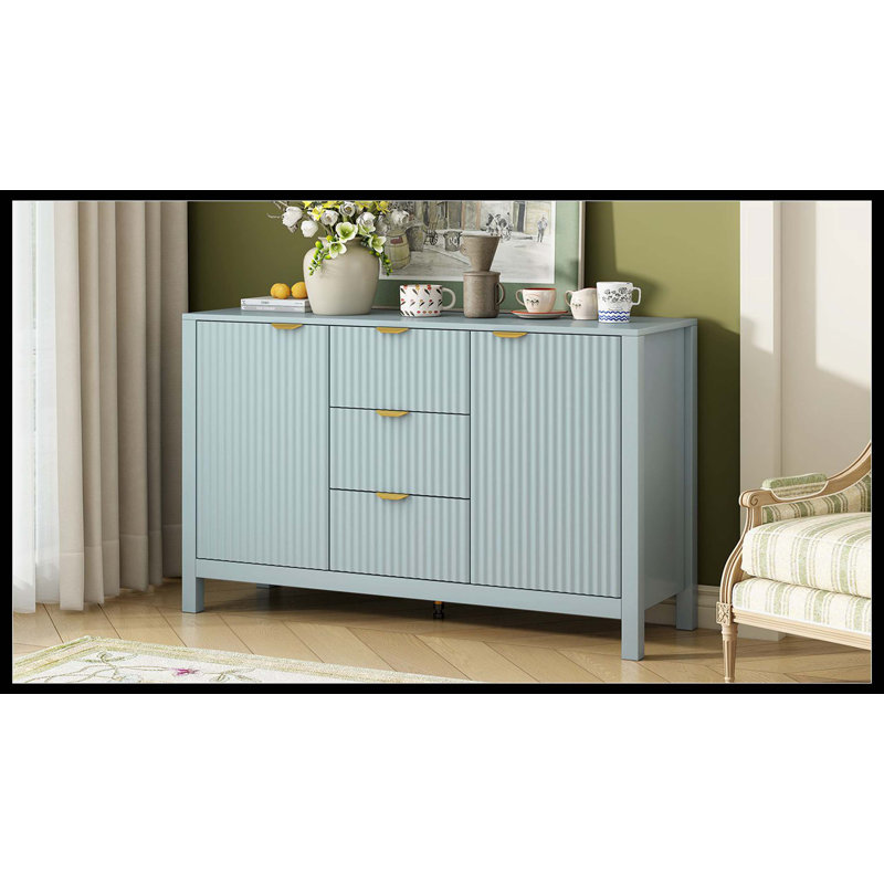 Buffet à motif ondulé - 3 tablettes réglables, 3 tiroirs et portes à fermeture en douceur, console de rangement avec poignées en métal, convient pour le bureau, le couloir et le salon, 3 couleurs