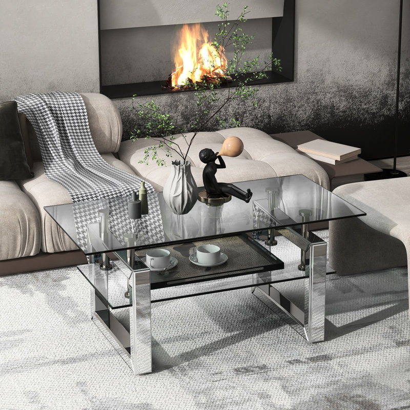 Table basse à miroir avec grand compartiment - moderne et spacieuse pour le salon