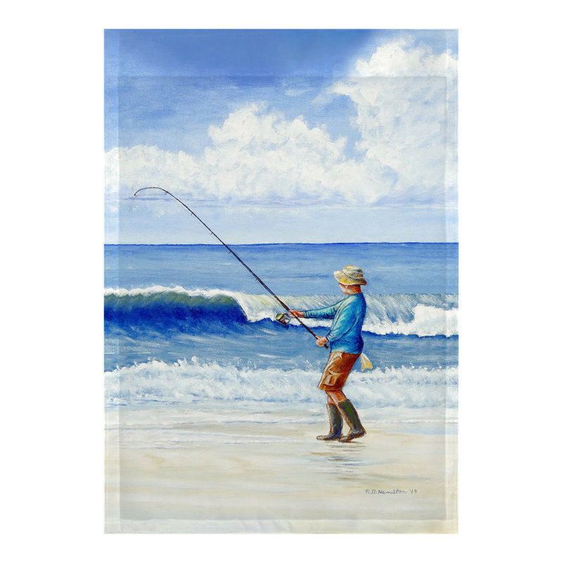 Drapeau de jardin 2 côtés surf pêche, H 18 po x l 12,5 po