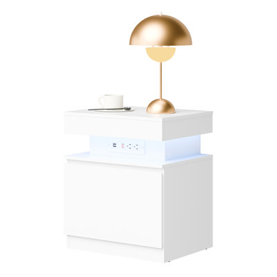 Hico Modern Nightstand with LED and Charging Station