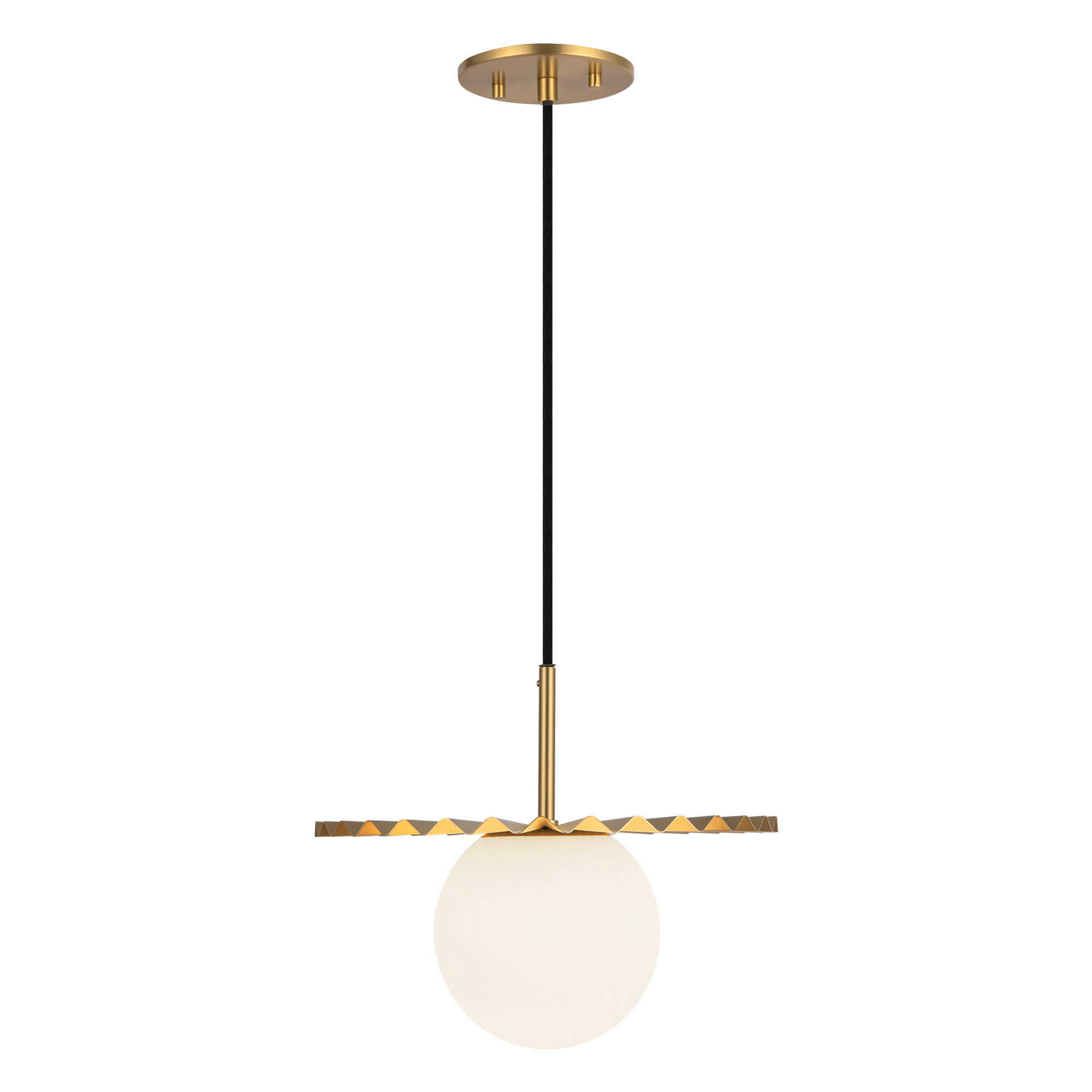 Carletta Single Light Glass Pendant, 9.63" H x 11.88" W x 11.88" D, Brushed Gold/Opal Matte Glass