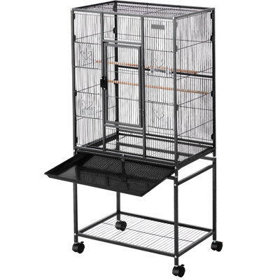 Flat Top Conure Cage 24.6 X 16.7 53.9 Inch Wrought Iron With Perches Slide-out Tray Plastic Feeders And Ample Space For Bird Rest Activity Canary Flight Suitable Multiple Birds Stable Structure