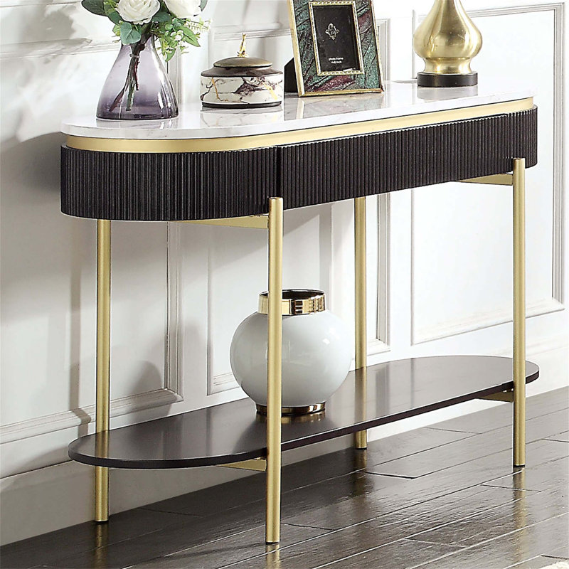 Table de canapé 1 pièce exquise avec plateau en faux marbre et design unique pour rehausser l'esthétique du salon