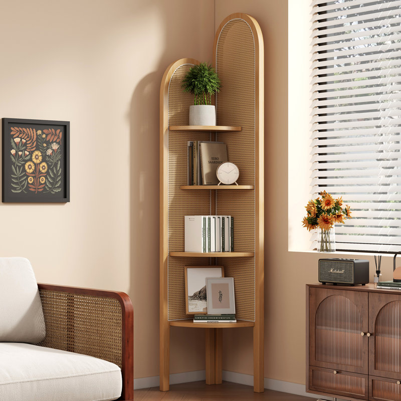 Rattan Corner Bookshelf Stand, Natural