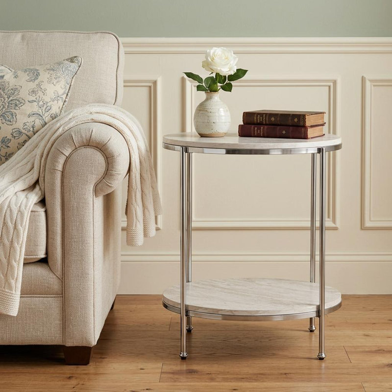  Table de bout transitionnelle en bois chromé et fer de 24 po avec tablette