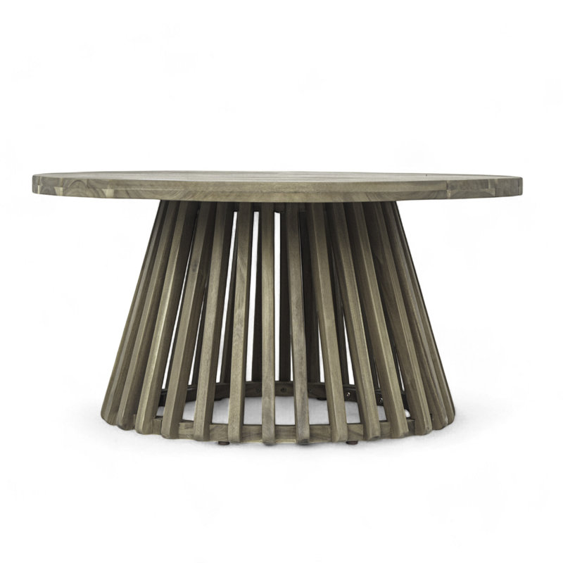 Table basse de patio d'extérieur en bois d'acacia, table basse ronde pour la cour arrière, pelouse, balcon, Gris